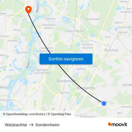 Walzbachtal to Sondernheim map