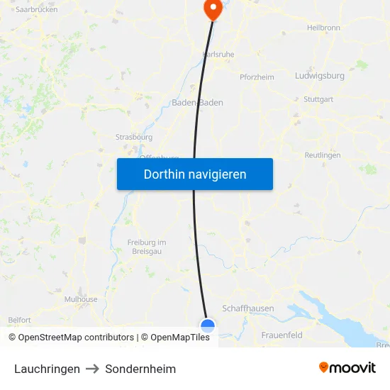 Lauchringen to Sondernheim map