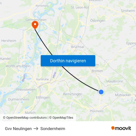 Gvv Neulingen to Sondernheim map
