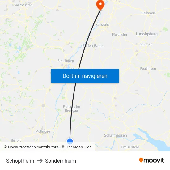 Schopfheim to Sondernheim map