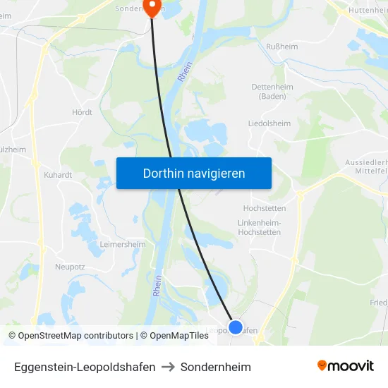 Eggenstein-Leopoldshafen to Sondernheim map