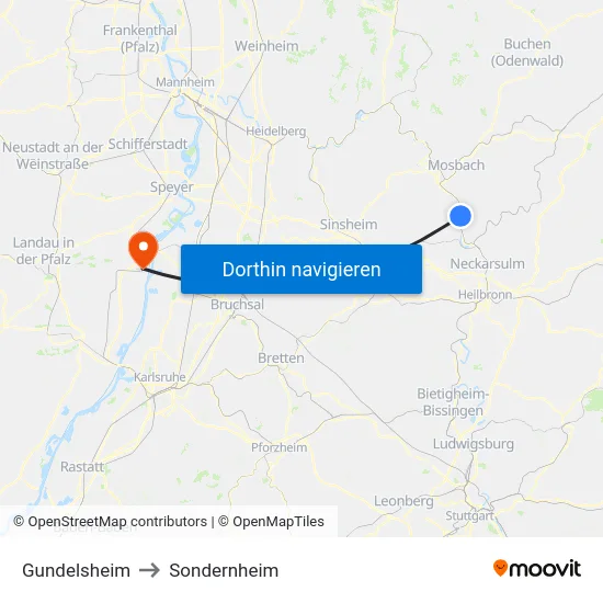 Gundelsheim to Sondernheim map