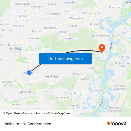 Insheim to Sondernheim map