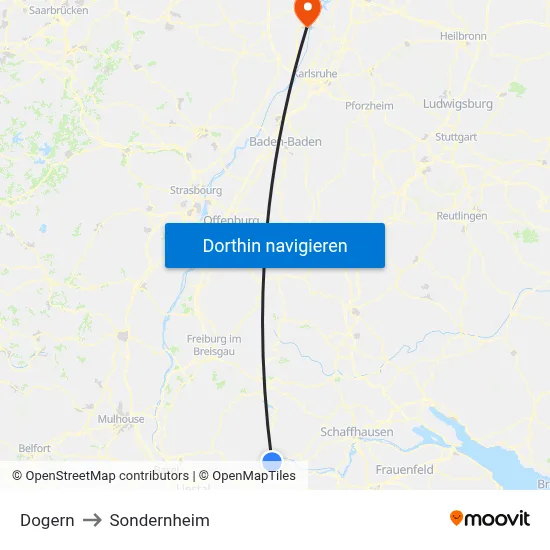 Dogern to Sondernheim map