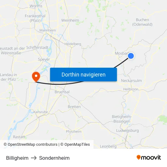 Billigheim to Sondernheim map
