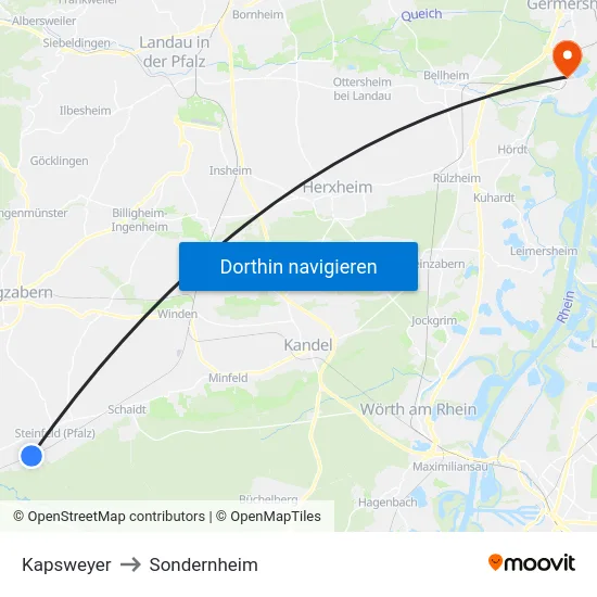 Kapsweyer to Sondernheim map