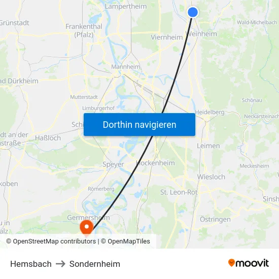 Hemsbach to Sondernheim map