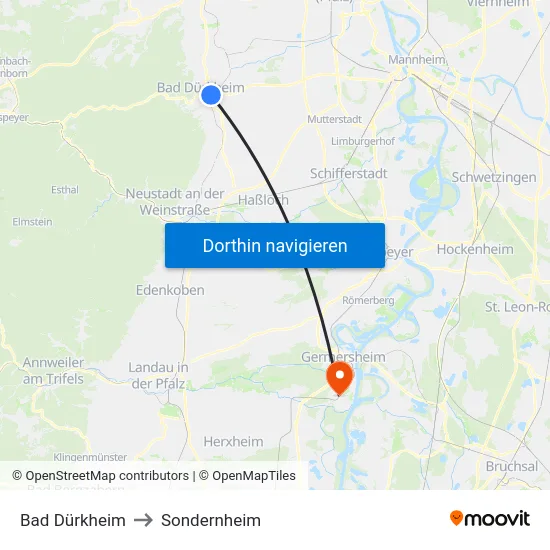 Bad Dürkheim to Sondernheim map