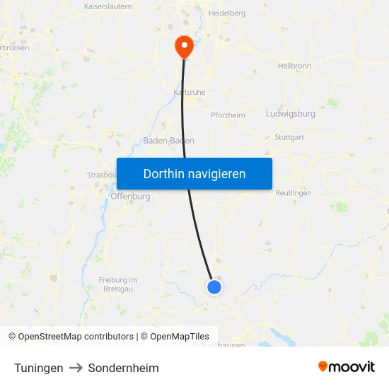 Tuningen to Sondernheim map