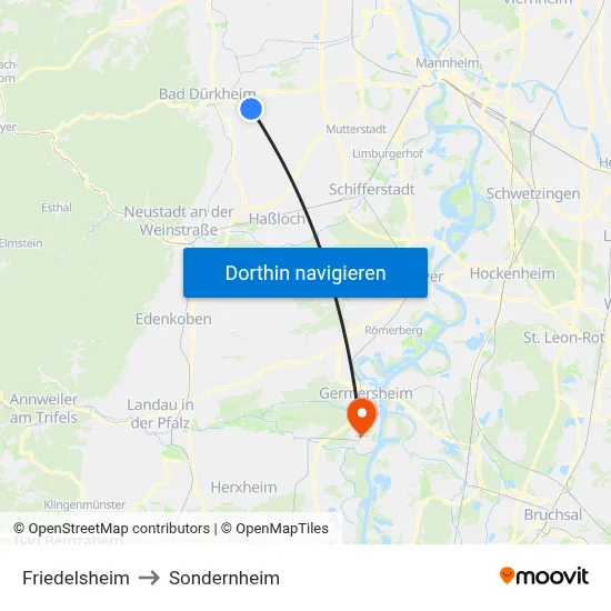 Friedelsheim to Sondernheim map