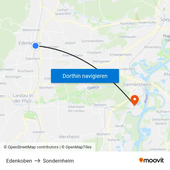 Edenkoben to Sondernheim map