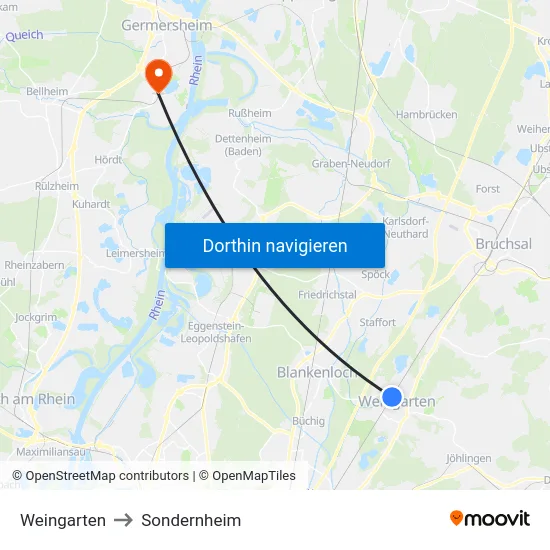 Weingarten to Sondernheim map