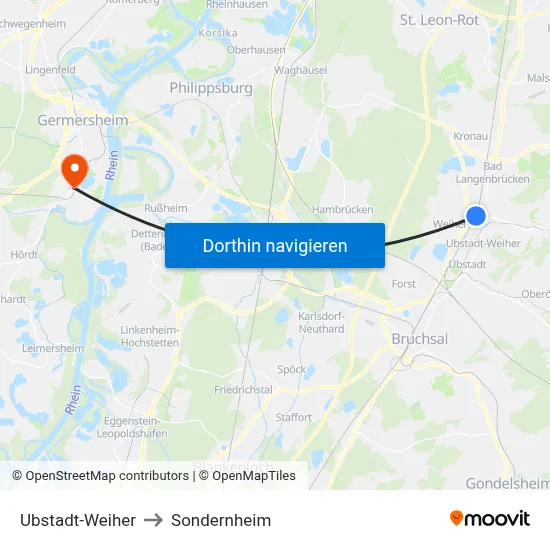 Ubstadt-Weiher to Sondernheim map