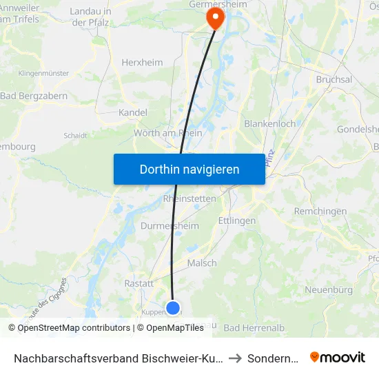 Nachbarschaftsverband Bischweier-Kuppenheim to Sondernheim map