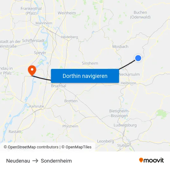 Neudenau to Sondernheim map