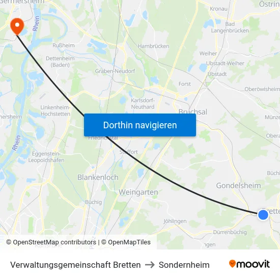 Verwaltungsgemeinschaft Bretten to Sondernheim map