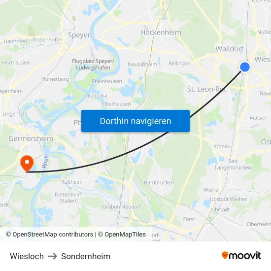 Wiesloch to Sondernheim map