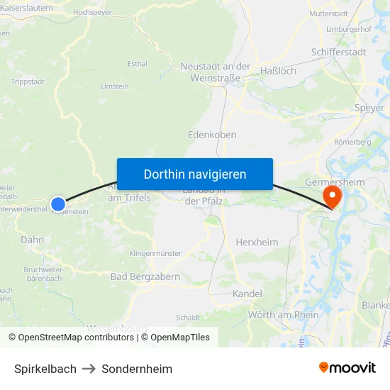 Spirkelbach to Sondernheim map