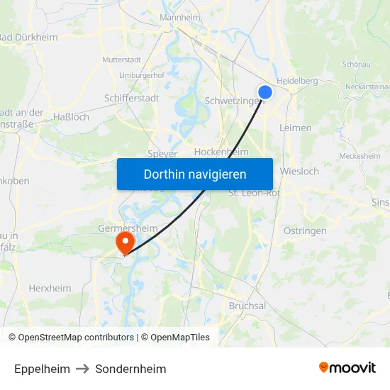 Eppelheim to Sondernheim map