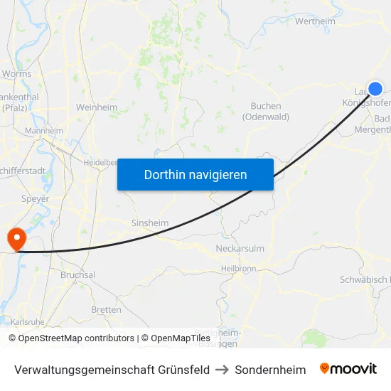 Verwaltungsgemeinschaft Grünsfeld to Sondernheim map
