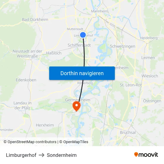 Limburgerhof to Sondernheim map