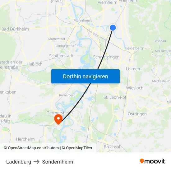 Ladenburg to Sondernheim map
