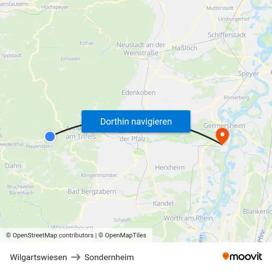 Wilgartswiesen to Sondernheim map