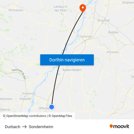 Durbach to Sondernheim map