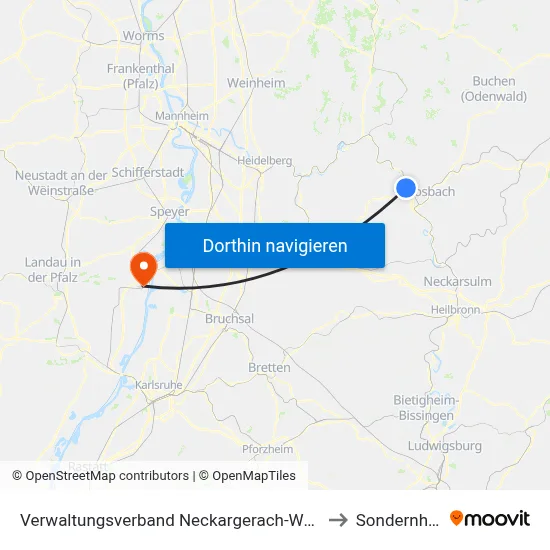Verwaltungsverband Neckargerach-Waldbrunn to Sondernheim map