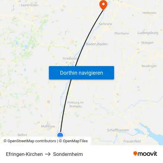 Efringen-Kirchen to Sondernheim map