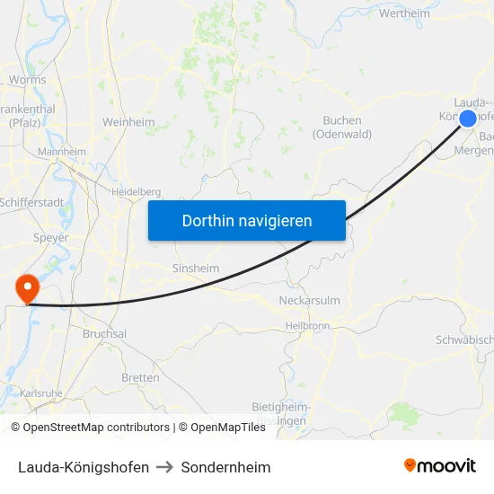 Lauda-Königshofen to Sondernheim map
