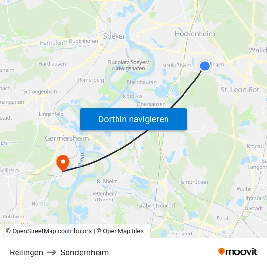 Reilingen to Sondernheim map