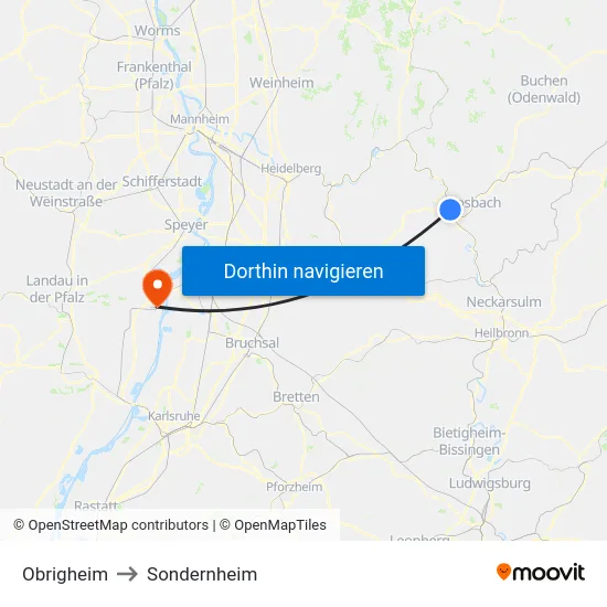 Obrigheim to Sondernheim map