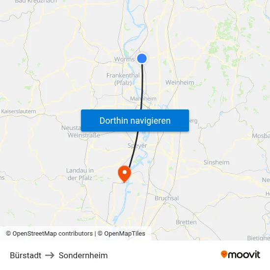 Bürstadt to Sondernheim map
