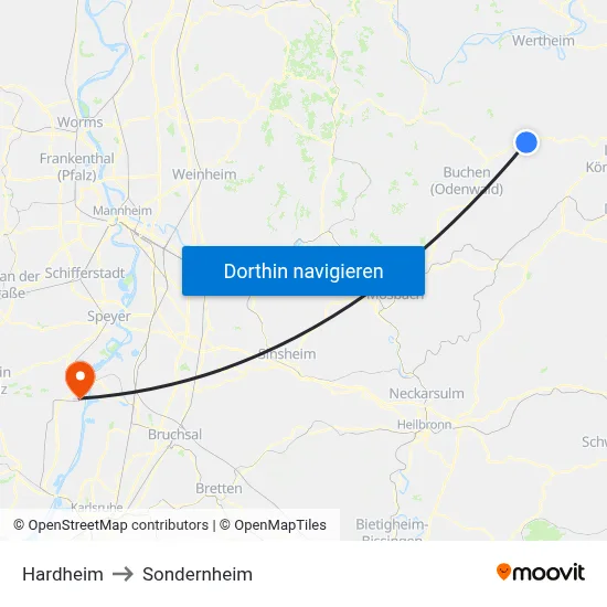 Hardheim to Sondernheim map
