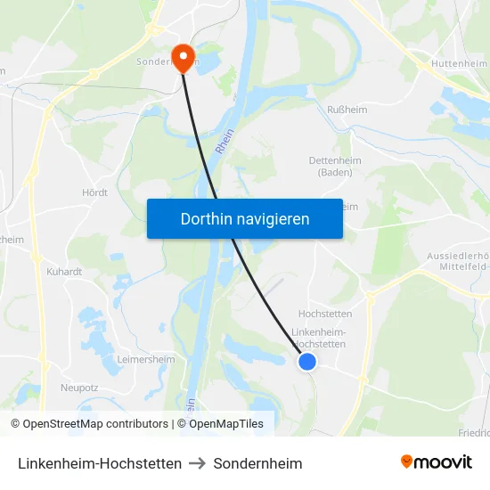 Linkenheim-Hochstetten to Sondernheim map