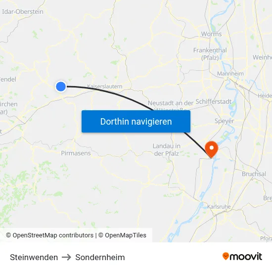 Steinwenden to Sondernheim map