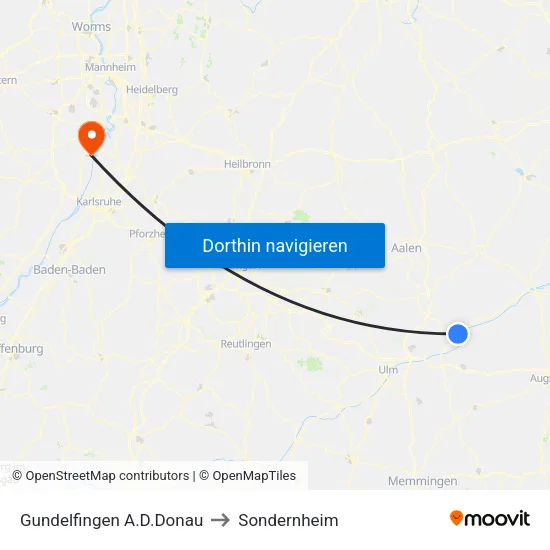 Gundelfingen A.D.Donau to Sondernheim map