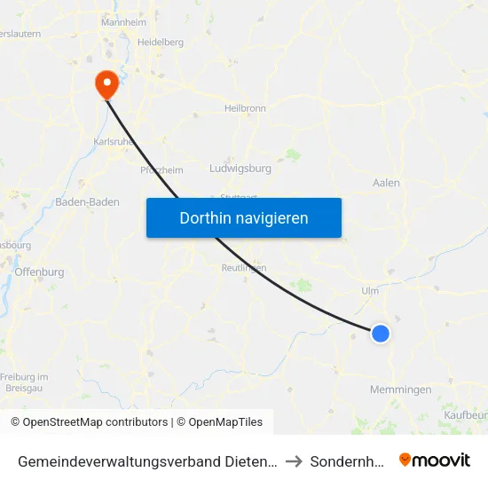 Gemeindeverwaltungsverband Dietenheim to Sondernheim map