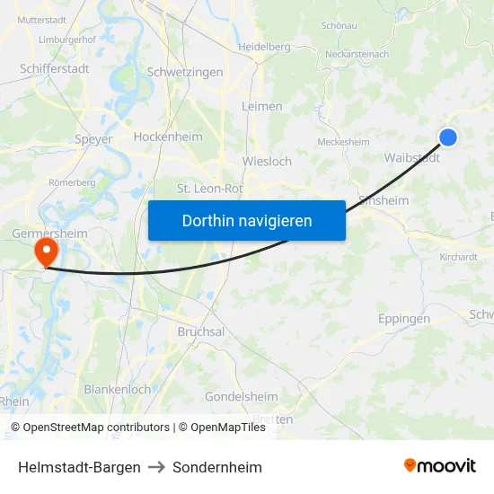 Helmstadt-Bargen to Sondernheim map