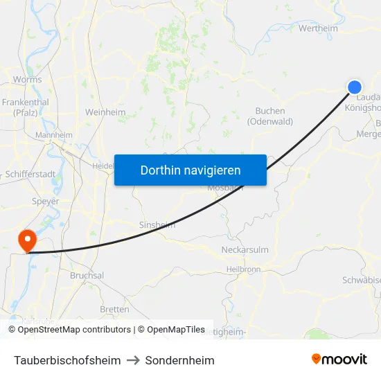 Tauberbischofsheim to Sondernheim map