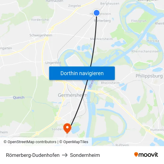 Römerberg-Dudenhofen to Sondernheim map