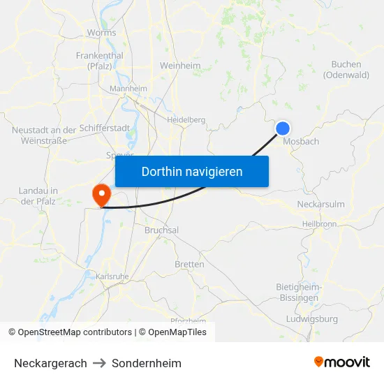 Neckargerach to Sondernheim map