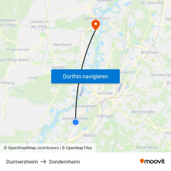 Durmersheim to Sondernheim map