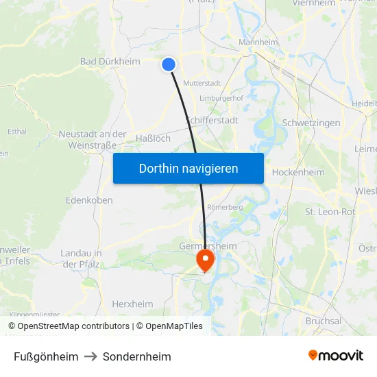Fußgönheim to Sondernheim map
