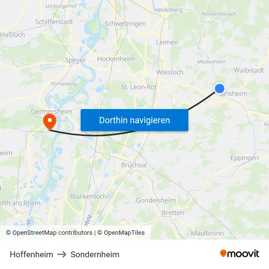 Hoffenheim to Sondernheim map