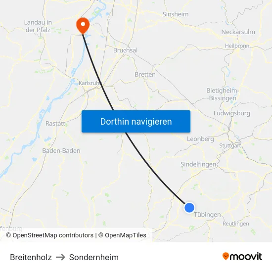 Breitenholz to Sondernheim map