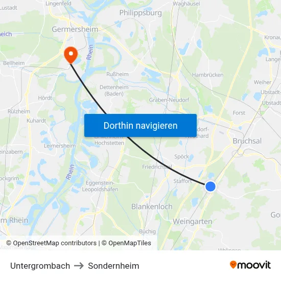 Untergrombach to Sondernheim map