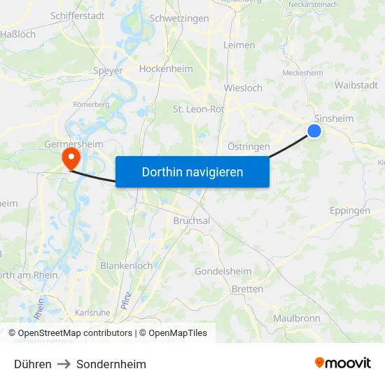 Dühren to Sondernheim map