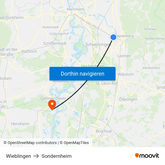 Wieblingen to Sondernheim map